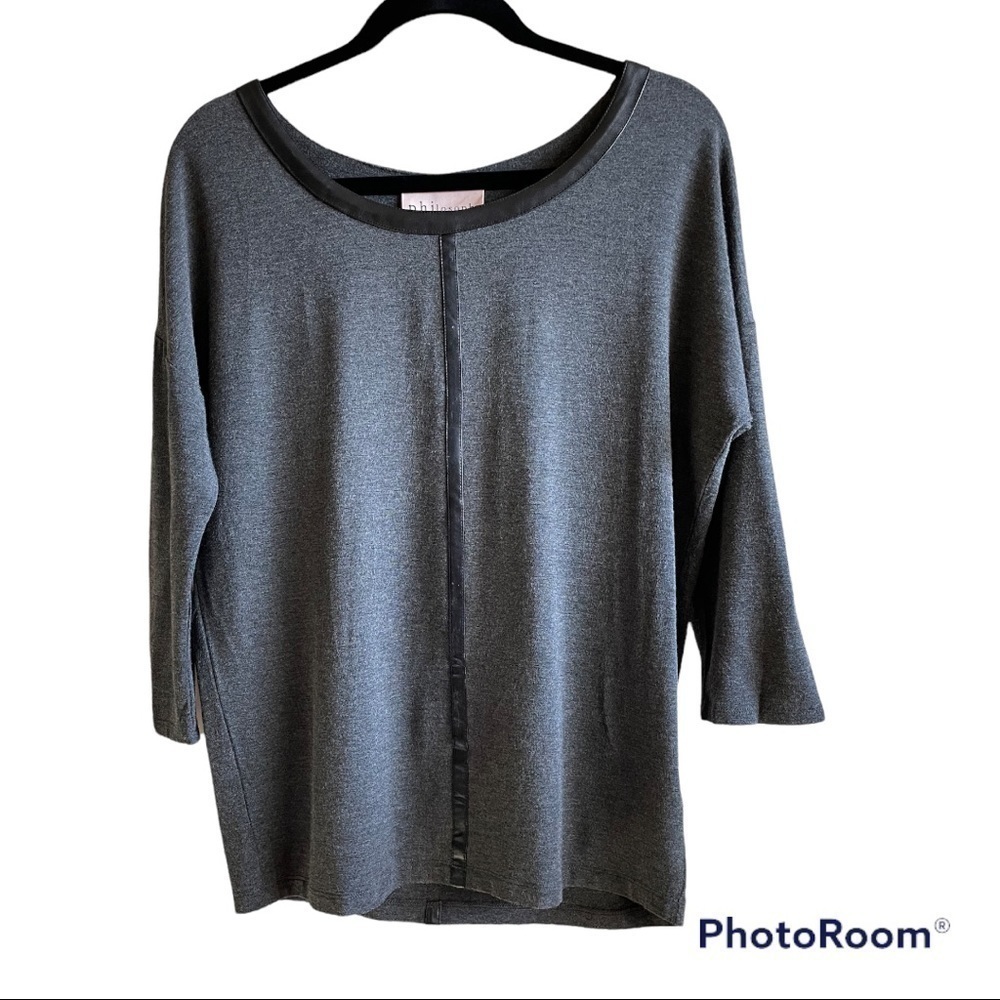 PHILOSOPHY gray 3/4 length sleeve shirt | L